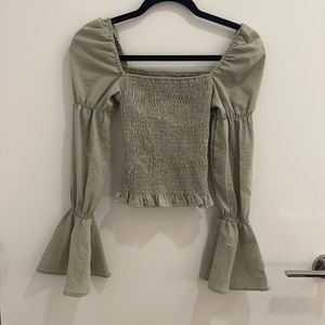 Green smocked top